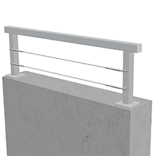 Aluminiumräcke med vajer monterat på betong