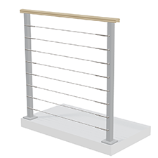 Aluminiumräcke med överliggare i ek och vajer