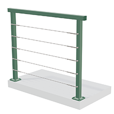 Grönt aluminiumräcke med horisontella vajrar