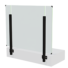 Glasvägg med svarta fästen