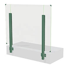 Glasräcke med gröna stolpar i aluminium