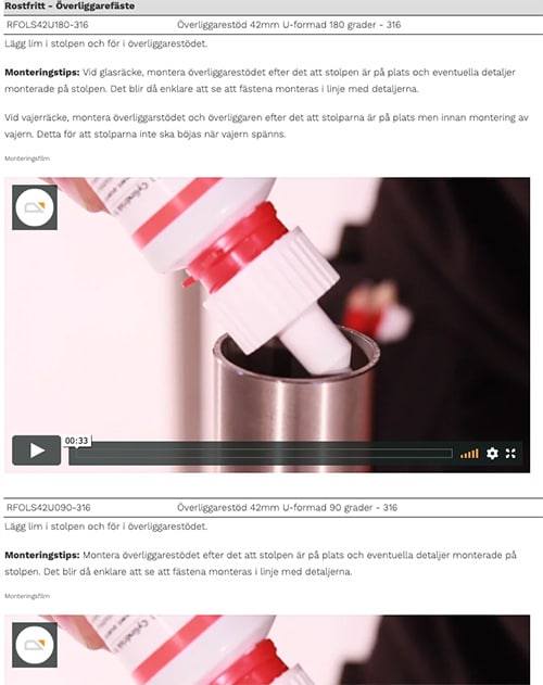 Exempel monteringsvideo Räckesbutiken