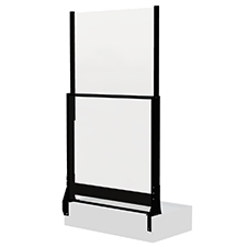 Svart höj och sänkbart glasräcke med stödstruktur