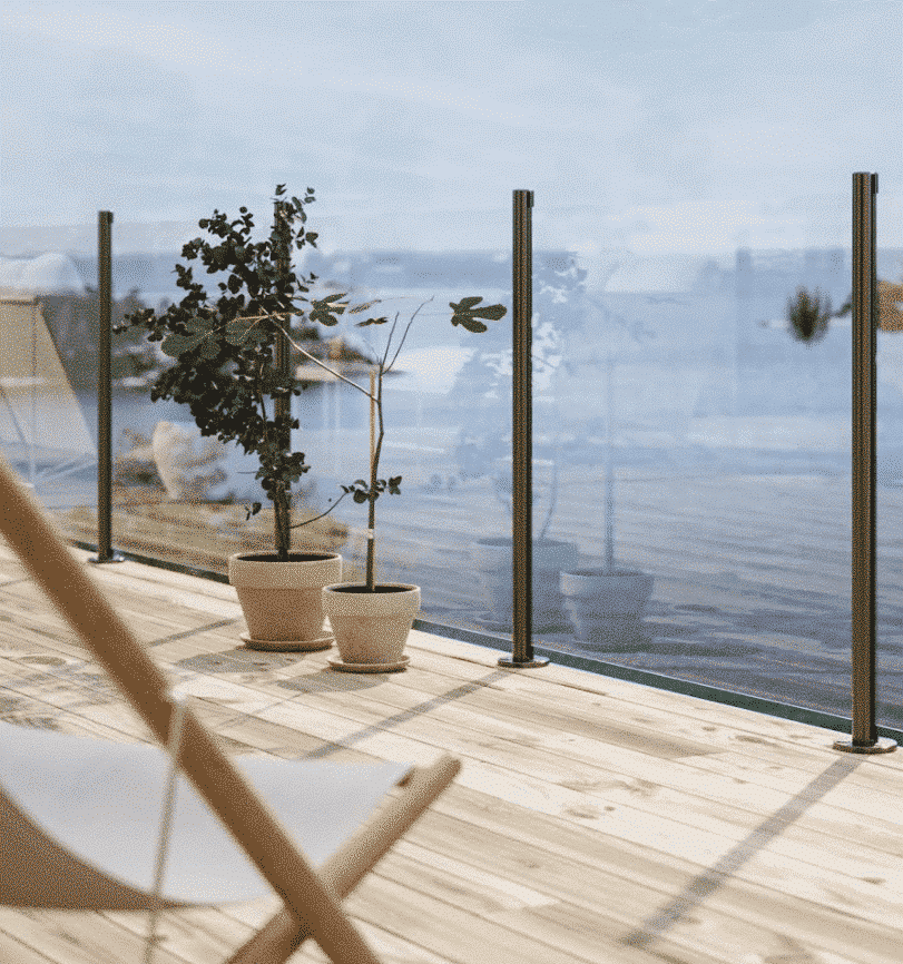 Alu Sense glasräcke med rundade stolpar