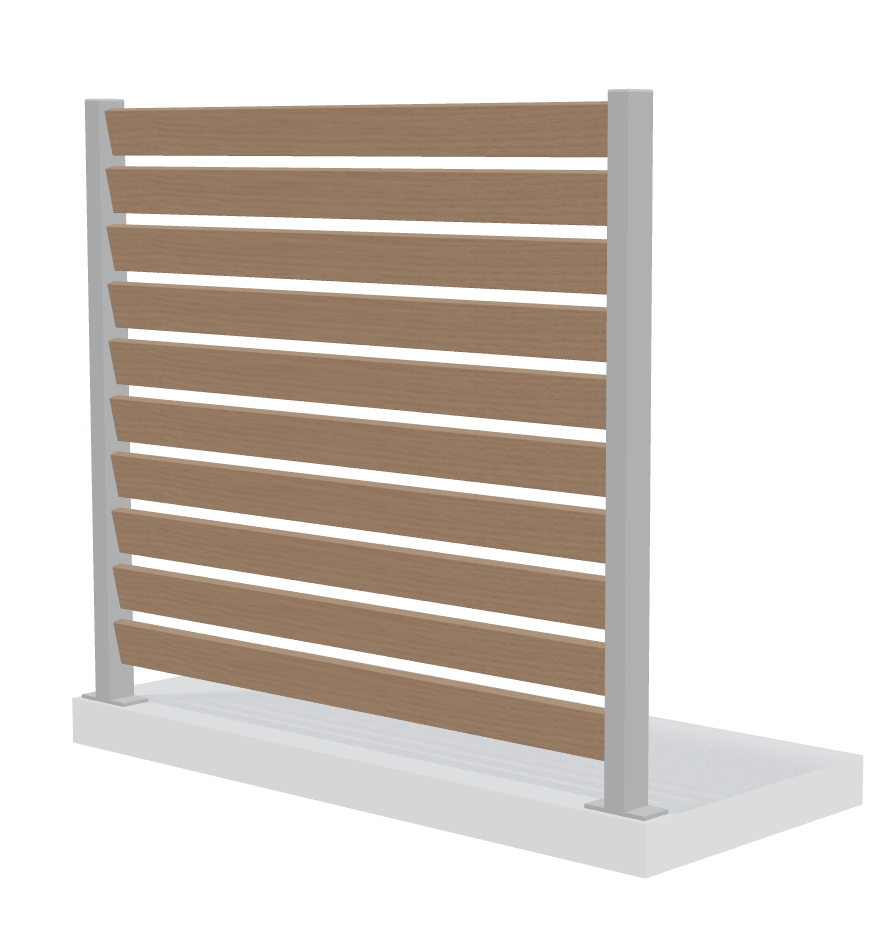 Verto grå ändstolpe med ändhylsa och bredare vertikala träribbor.