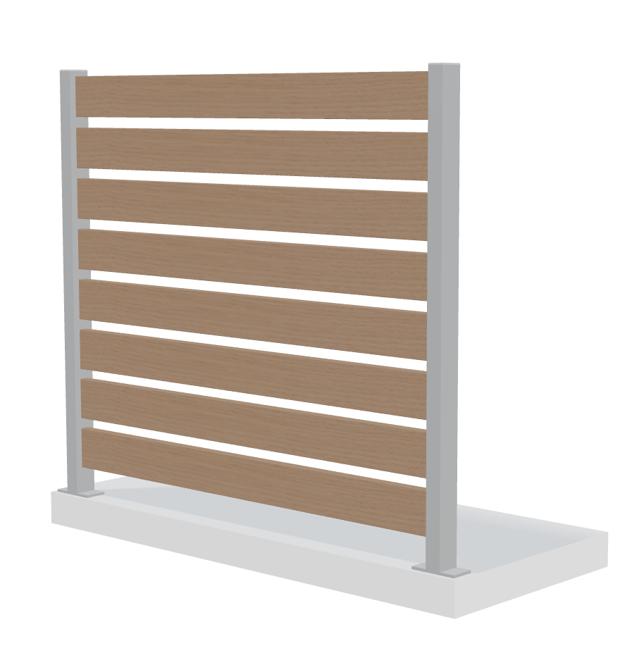 Verto grå mellanstolpe med ändhylsa och bredare vertikala ribbor.