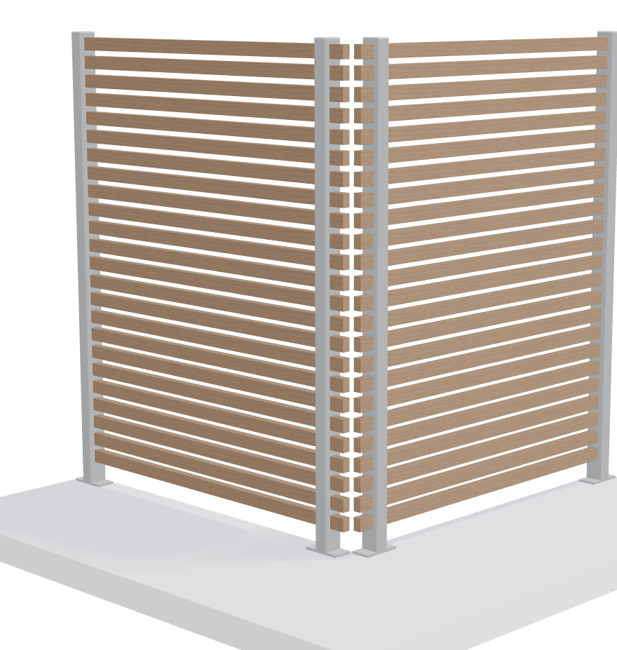 Verto hörnsektion för staket med 15 täta träribbor som ger maximalt insynsskydd.